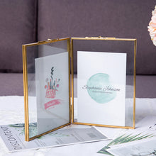 Load image into Gallery viewer, Brass Gold Metal Double Photo Frame / Rectangle /Standing portrait twin photo frame