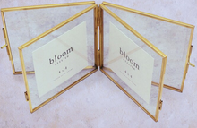 Load image into Gallery viewer, Brass Gold Metal Double Photo Frame / Rectangle /Standing portrait twin photo frame