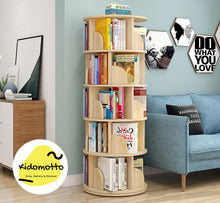 Load image into Gallery viewer, 360 Degree Round 6 Tier 5 Compartment Rotating Display Shelf Bookcase Organiser - Natural