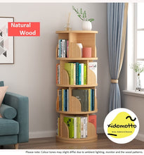 Load image into Gallery viewer, 360 Degree Round 6 Tier 5 Compartment Rotating Display Shelf Bookcase Organiser - Natural