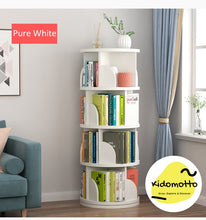Load image into Gallery viewer, 360 Degree Round 6 Tier 5 Compartment Rotating Display Shelf Bookcase Organiser - White