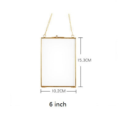 Hanging Metal Glass Picture Frame - Photo Frame for Family Wedding Photo Geometric Ornament Plant Sample Clip for Pressed Flowers Photos