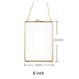 Hanging Metal Glass Picture Frame - Photo Frame for Family Wedding Photo Geometric Ornament Plant Sample Clip for Pressed Flowers Photos