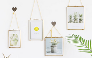 Hanging Metal Glass Picture Frame - Photo Frame for Family Wedding Photo Geometric Ornament Plant Sample Clip for Pressed Flowers Photos