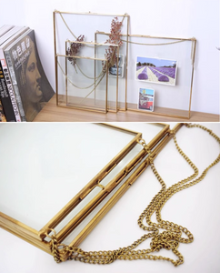 Hanging Metal Glass Picture Frame - Photo Frame for Family Wedding Photo Geometric Ornament Plant Sample Clip for Pressed Flowers Photos